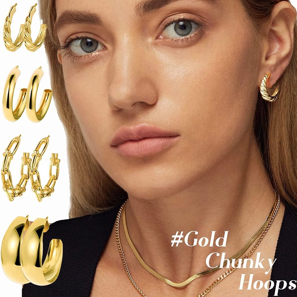 New 45 Pairs Gold Hoop Earrings for Girls Women Multipack, Chunky Pearl Twisted - Picture 2 of 9